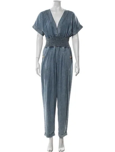 Pre-owned Balmain V-neck Jumpsuit In Blue