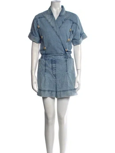 Pre-owned Balmain V-neck Jumpsuit In Blue