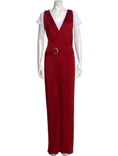 Pre-owned Balmain V-neck Jumpsuit W/ Tags In Red