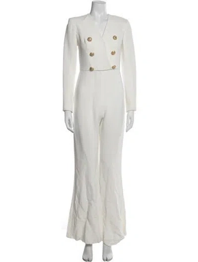 Pre-owned Balmain V-neck Jumpsuit In White
