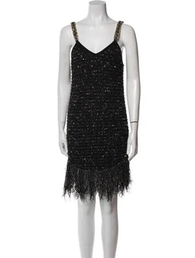 Pre-owned Balmain V-neck Knee-length Dress In Black