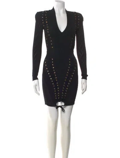 Pre-owned Balmain V-neck Knee-length Dress In Black