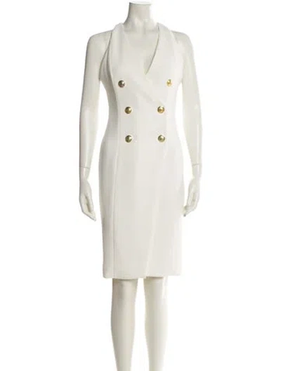 Pre-owned Balmain V-neck Knee-length Dress In White