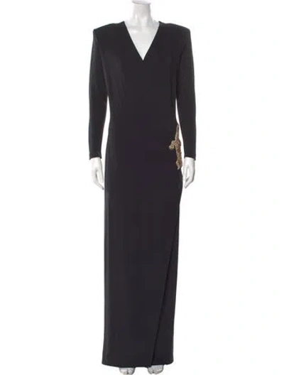 Pre-owned Balmain V-neck Long Dress In Black