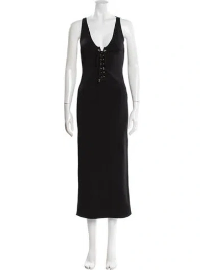 Pre-owned Balmain V-neck Long Dress In Black