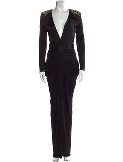 Pre-owned Balmain V-neck Long Dress In Black
