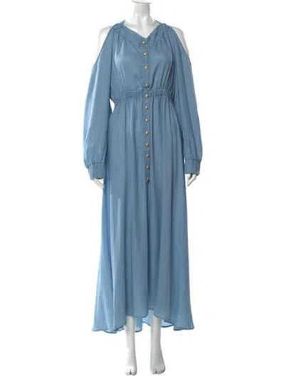 Pre-owned Balmain V-neck Long Dress In Blue