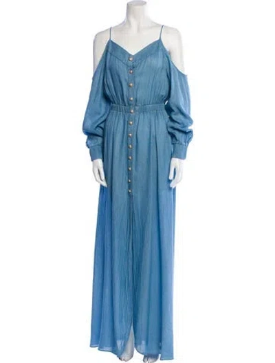 Pre-owned Balmain V-neck Long Dress In Blue