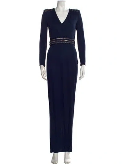 Pre-owned Balmain V-neck Long Dress In Blue