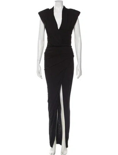 Pre-owned Balmain V-neck Long Dress In Gray