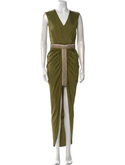 Pre-owned Balmain V-neck Long Dress In Green