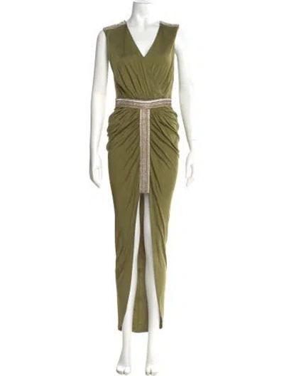 Pre-owned Balmain V-neck Long Dress In Green