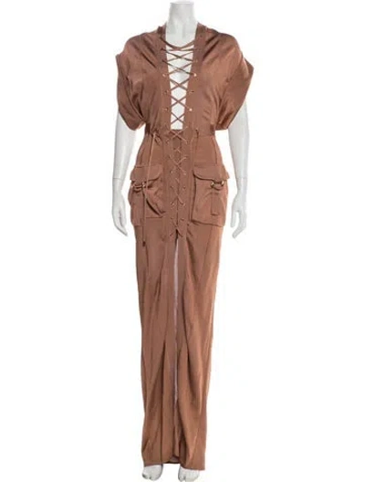 Pre-owned Balmain V-neck Long Dress In Neutrals