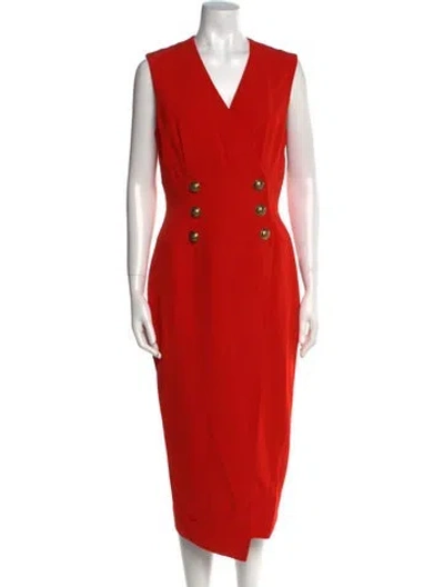 Pre-owned Balmain V-neck Long Dress In Orange