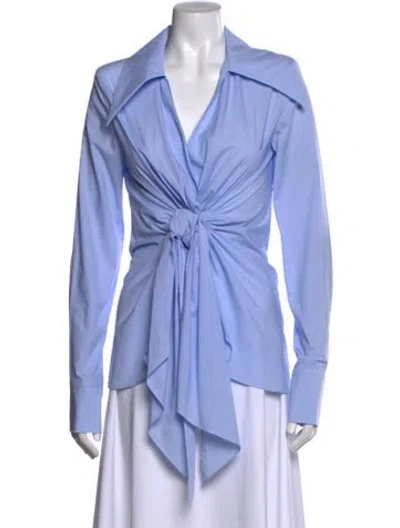Pre-owned Balmain V-neck Long Sleeve Blouse In Blue