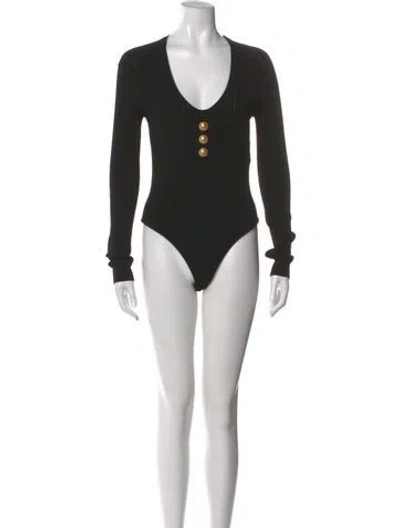 Pre-owned Balmain V-neck Long Sleeve Bodysuit In Black