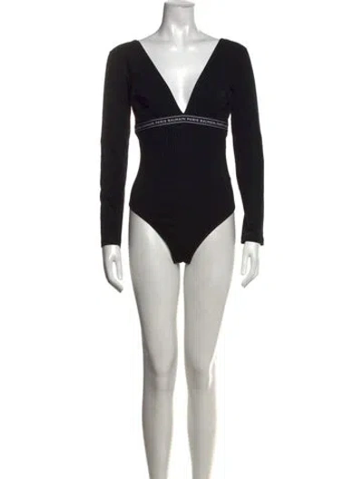 Pre-owned Balmain V-neck Long Sleeve Bodysuit In Black