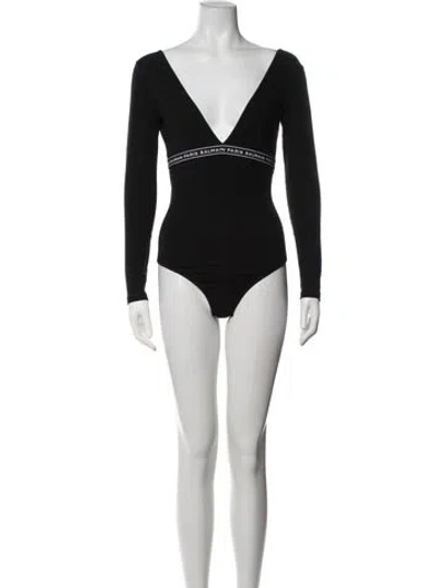 Pre-owned Balmain V-neck Long Sleeve Bodysuit In Black