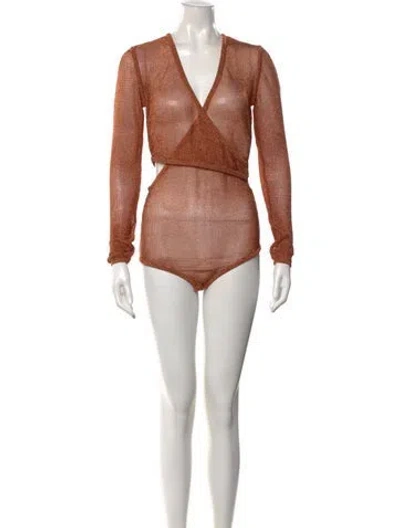 Pre-owned Balmain V-neck Long Sleeve Bodysuit W/ Tags In Metallic/orange