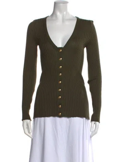 Pre-owned Balmain V-neck Long Sleeve Button-up Top In Green