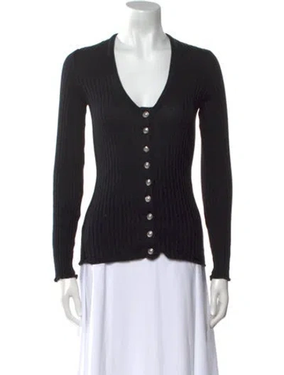 Pre-owned Balmain V-neck Long Sleeve Top In Black