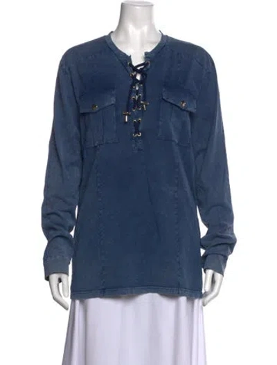 Pre-owned Balmain V-neck Long Sleeve Tunic In Blue