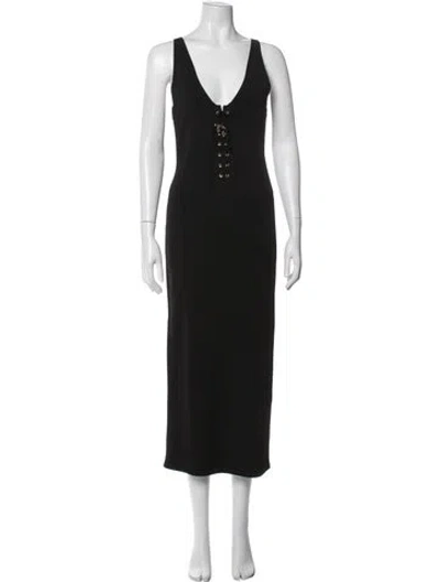 Pre-owned Balmain V-neck Midi Length Dress In Black