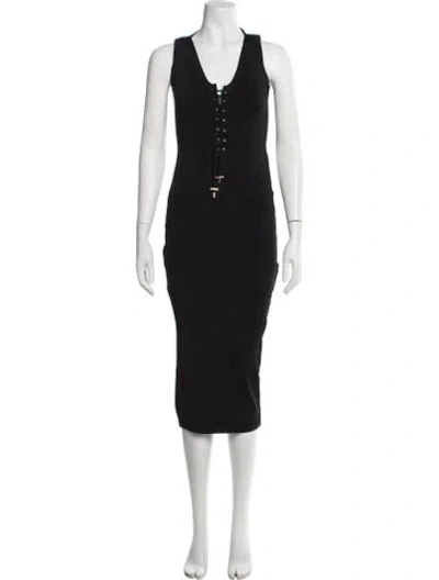 Pre-owned Balmain V-neck Midi Length Dress In Black
