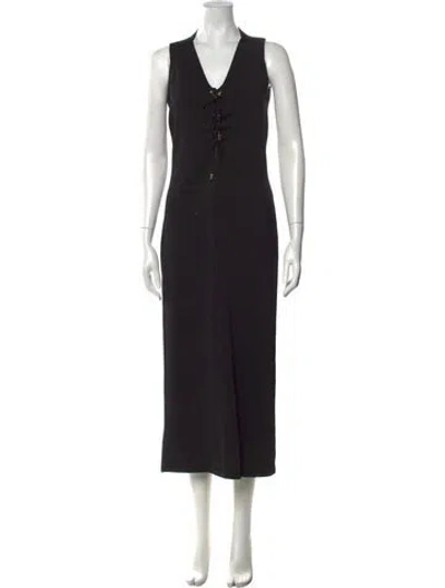 Pre-owned Balmain V-neck Midi Length Dress In Black