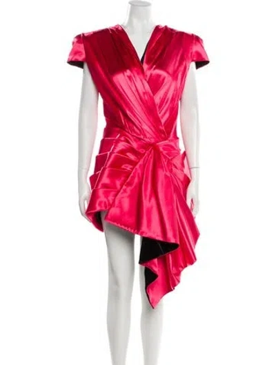 Pre-owned Balmain V-neck Midi Length Dress In Pink