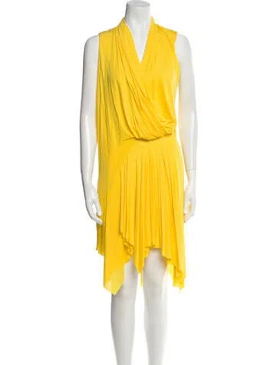 Pre-owned Balmain V-neck Midi Length Dress In Yellow
