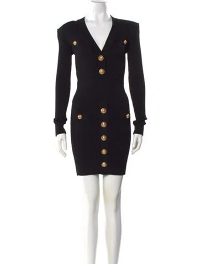 Pre-owned Balmain V-neck Mini Dress In Black