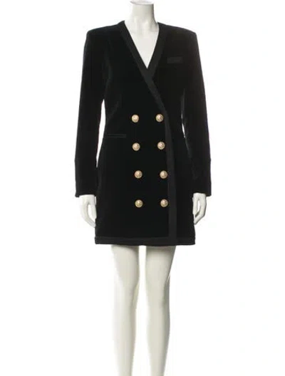 Pre-owned Balmain V-neck Mini Dress In Black