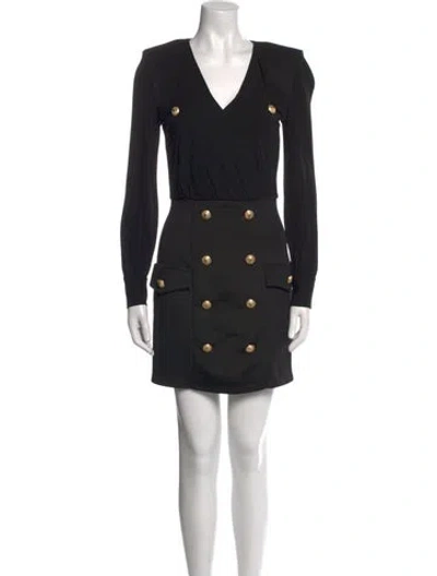 Pre-owned Balmain V-neck Mini Dress In Black