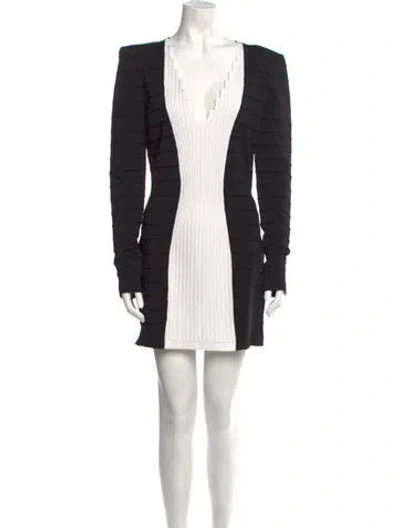 Pre-owned Balmain V-neck Mini Dress In Black