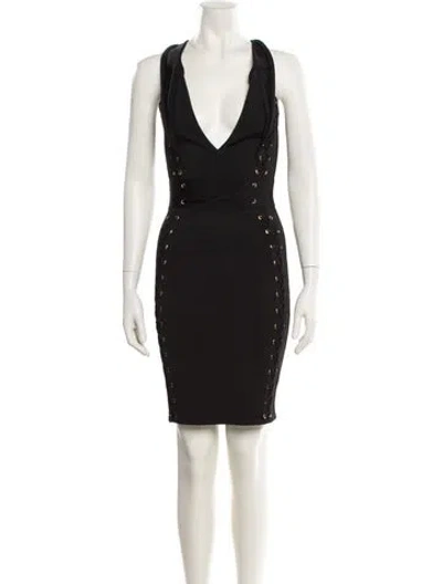 Pre-owned Balmain V-neck Mini Dress In Black