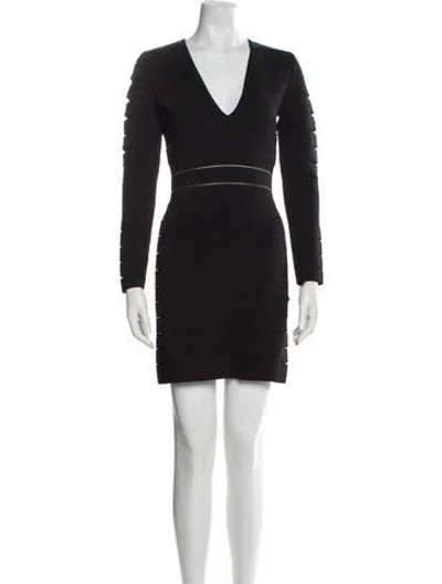 Pre-owned Balmain V-neck Mini Dress In Black