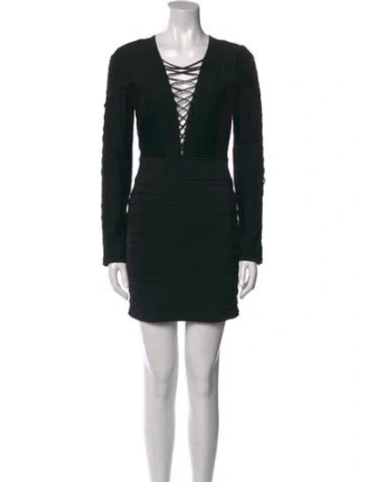 Pre-owned Balmain V-neck Mini Dress In Black