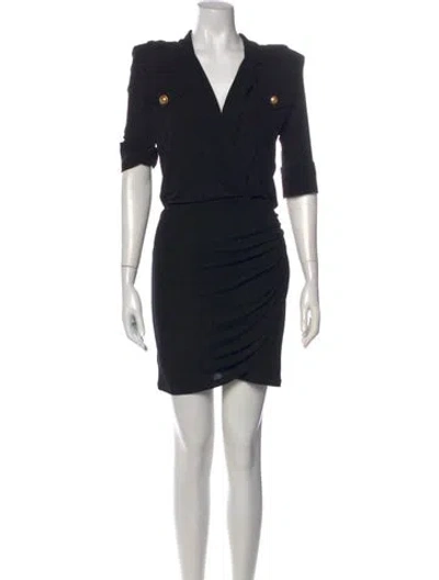 Pre-owned Balmain V-neck Mini Dress In Black