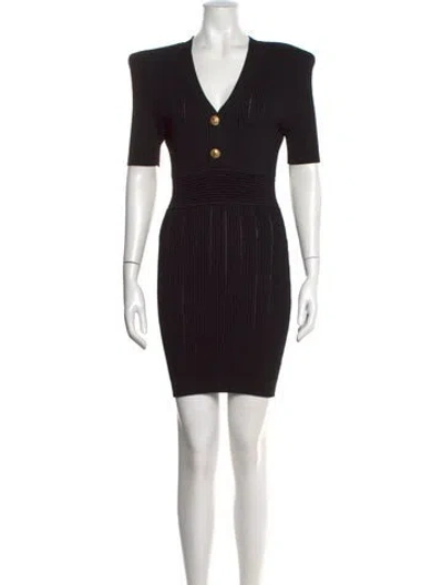 Pre-owned Balmain V-neck Mini Dress In Black