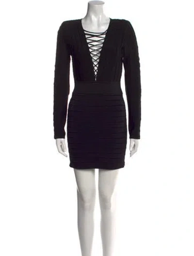 Pre-owned Balmain V-neck Mini Dress In Black