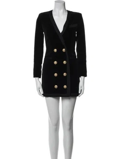 Pre-owned Balmain V-neck Mini Dress In Black