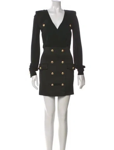 Pre-owned Balmain V-neck Mini Dress In Black