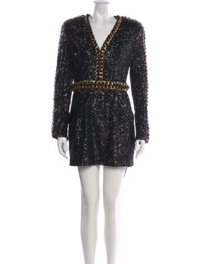 Pre-owned Balmain V-neck Mini Dress In Black