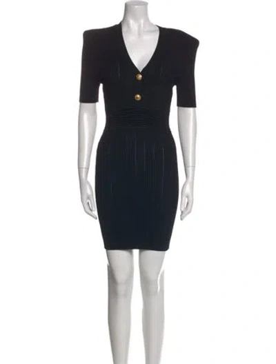 Pre-owned Balmain V-neck Mini Dress In Black