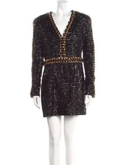 Pre-owned Balmain V-neck Mini Dress In Black