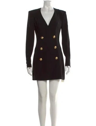 Pre-owned Balmain V-neck Mini Dress In Black