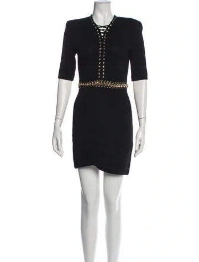 Pre-owned Balmain V-neck Mini Dress In Black