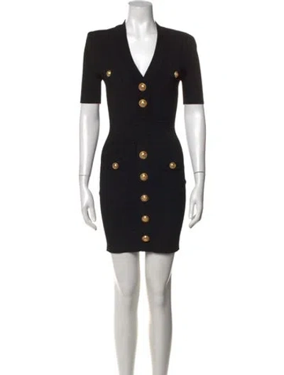 Pre-owned Balmain V-neck Mini Dress In Black