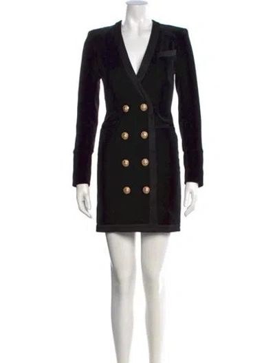 Pre-owned Balmain V-neck Mini Dress In Black